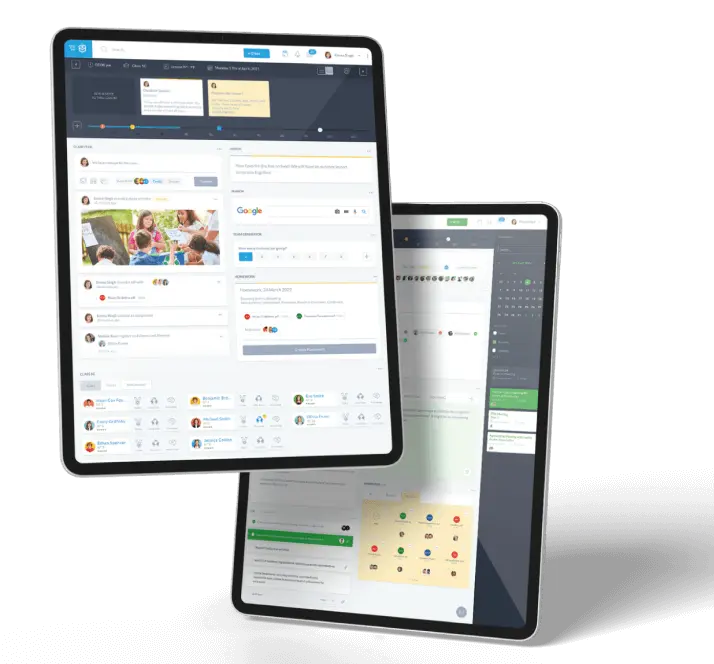 Telas de tablets com o sistema de gestão de sala de aula e-Schooling
